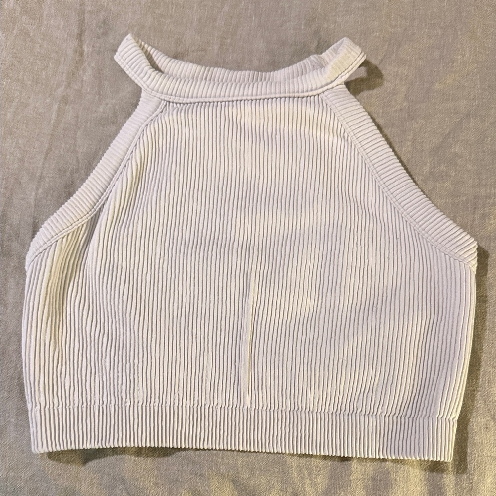 Aerie White Ribbed Halter Top